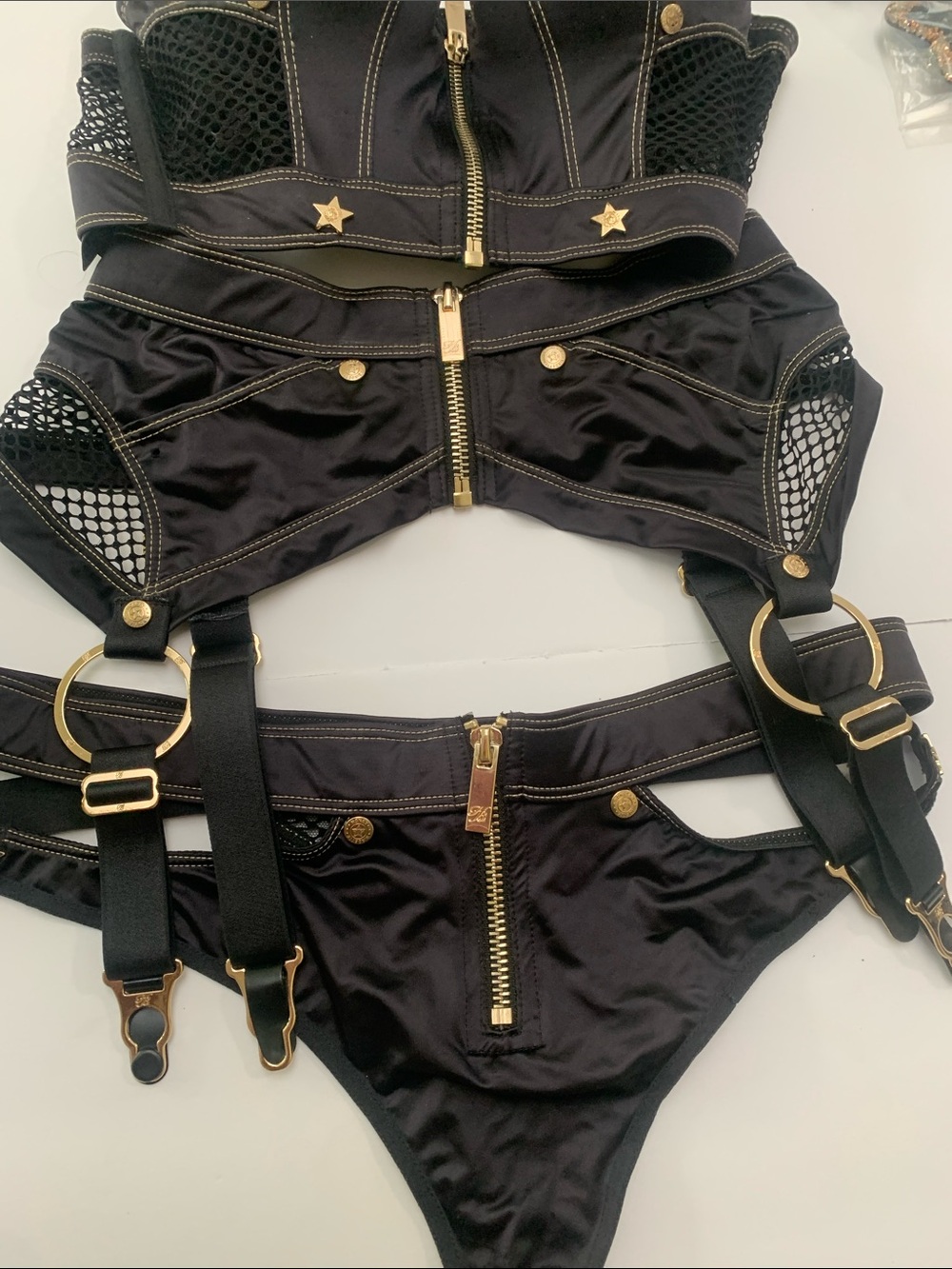 Honey Birdette Black & Gold Strappy Lingerie Set - Picture 2 of 6